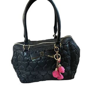 Betsey Johnson Quilted Heart Satchel Faux Leather Top Handle Purse